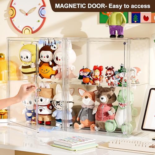 Acrylic Clear Display Case, Stackable Plastic Storage Bins with Shelf, Figure Figurine Hobby Display Case with Magnetic Lid, Large Acrylic Display Box for Collectibles, Figures, 2 Pack - Image 6