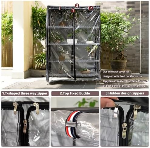 okcool Waterproof Shelf Cover,600D Heavy Duty Wire Shelving Unit Cover,Shelf Display Rack Protector Cover with Zipper,One Side See Through Panel.(Black,Fits 48" Wx18 Dx72 H Shelves) - Image 6