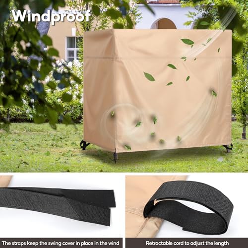 Outdoor 3 Triple Seater Hammock Patio Swing Chair Cover, Water-Resistant, All Weather Protection, Beige Color - Image 5