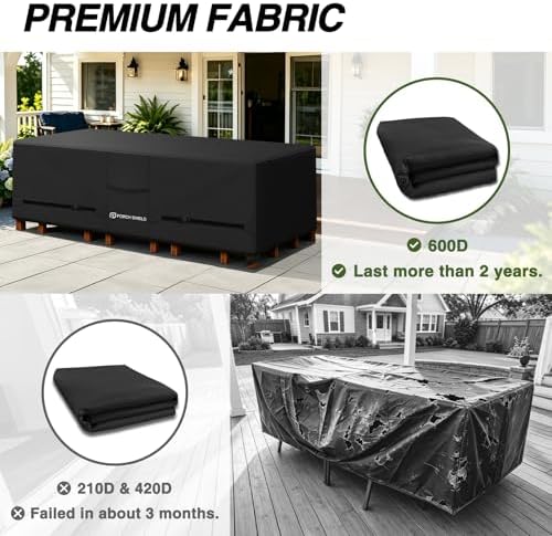 Porch Shield Waterproof Rectangular Patio Table Cover 86 x 44 inch, Black - Image 5