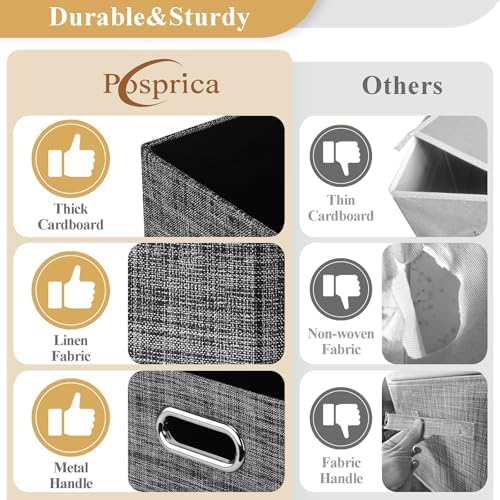 Posprica Closet Storage Bins, 4 Pack Large Closet Shelf Organizers, Linen Fabric Decorative Storage Baskets for Organizing, Foldable Storage Box for Clothes, 16.5x12x10.25 Inch (Black) - Image 2