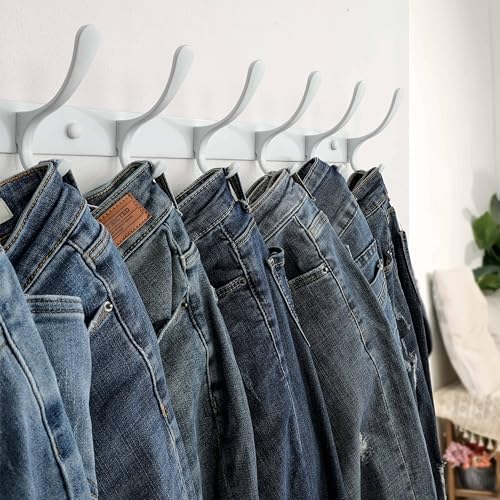 SKOLOO Heavy Duty Wall Mounted Coat Rack - 6 Hooks, Stainless Steel, Pack of 2, Sturdy Coat Hooks for Hanging Clothes, Jacket, Hat, White - Image 3