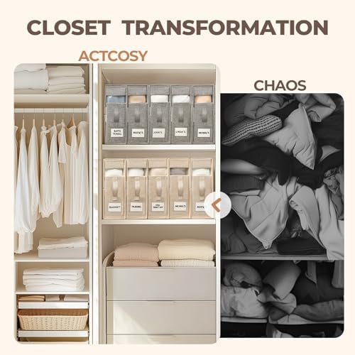 8Pack Sheet Organizers and Storage with Handles – Foldable Linen Closet Storage for King & Queen Sheet Sets – Clear Window & Removable Labels – Dustproof & Space-Saving Design, 8Pack, Grey - Image 3