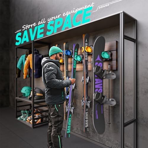 Ski & Snowboard Wall Rack for Garage - Fits Any Ski/board, Damage-Free Storage, Multi-color 4pck - Image 2