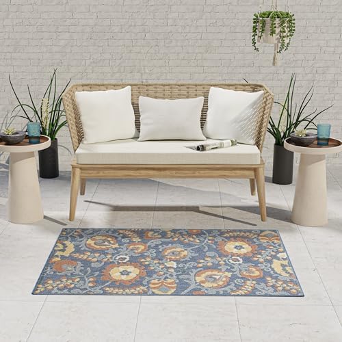 Nourison Home Aloha Blue Rose 2'8" x 4' Area Rug - Easy Clean, Non Shedding, Bed Room, Living Room, Dining Room, Kitchen (3' x 4') - Image 2