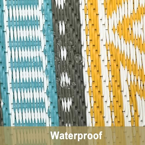 Large Outdoor Rug 10x14 Plastic Straw Rug for Patio Boho Reversible Mats Waterproof Camping Rugs for RV Beach Deck Picnic Backyard Porch Easy Cleaning Floor Mat Yellow Teal - Image 5