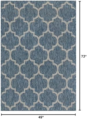 Unique Loom Outdoor Trellis Collection Area Rug (4' 1" x 6' 1" Rectangle, Navy Blue/ Ivory) - Image 3