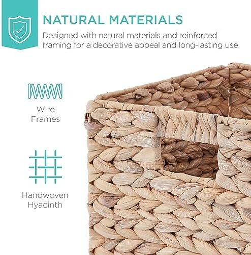 Best Choice Products 13x13in Pack of 5 Cube Storage Baskets, Water Hyacinth Multipurpose Collapsible Organizers, Handwoven Laundry Totes for Laundry, Living Room, Kids Room & Nursery - White - Image 4