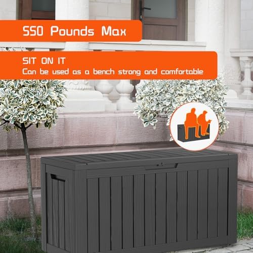 Vixzen 80 Gallon Resin Deck Box, Lockable Outdoor Storage Box for Patio Cushions Storage Furniture,Garden Tools, Pool Supplies, Weatherproof and UV Resistant- Black - Image 4