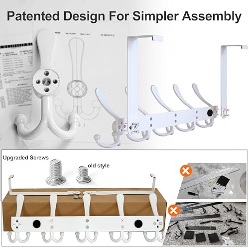 Dseap Over Door Hook 2.0 - Upgraded Version - Simple-Assembly, Strong, Heavy-Duty Stainless Steel 5-Tri-Hook Over The Door Hanger Rack, SimpleStrong Series, Silver, Pack of 2 - Image 4