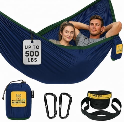Wise Owl Outfitters Hammock for Camping Double Hammocks Gear for The Outdoors Backpacking Survival or Travel - Portable Lightweight Parachute Nylon DO Navy & Forrest by WiseOwlOutfitters