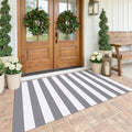 KOZYFLY Striped Rug 4x6 ft Cotton Woven Front Door Rugs, Gray and White by KOZYFLY