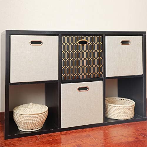 Posprica Storage Bins, Storage Cubes,13×13 Fabric Drawers Organizer Basket Boxes Containers (13×13×13/4pcs, Black/gold geometry Pattern) - Image 7