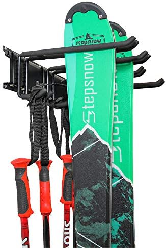 RaxGo Ski Wall Rack, Holds 4 Pairs of Skis & Skiing Poles or Snowboard for Home and Garage Storage, Wall Mounted, Heavy Duty and Adjustable Rubber-Coated Hooks - Image 7