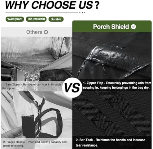 Porch Shield Outdoor Cushion Storage Bag 62" L x 20" W x 28" H, Black - Image 5
