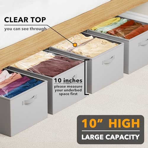 SpaceAid 4 Pack 10" High Under Bed Storage Containers, Large Underbed Storage Organizer Bins with Lids for Bedroom, Dorm, Clothes, Closet Organization, Bed Sheets and Blankets (Gray) - Image 2