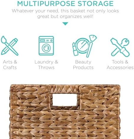 Best Choice Products 10.5x10.5in Pack of 5 Cube Storage Baskets, Water Hyacinth Multipurpose Collapsible Organizers, Handwoven Laundry Totes for Laundry, Living Room, Kids Room & Nursery - Chestnut - Image 5
