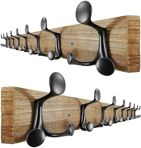 SKOLOO 43-Inch Wood Burnt Coat Rack Wall Mount with 8 Triple Hooks - Ideal for Family Entrances, Classrooms, and Pet Supplies Storage - Perfect Coat Hooks for Wall, Pack of 2 by SKOLOO