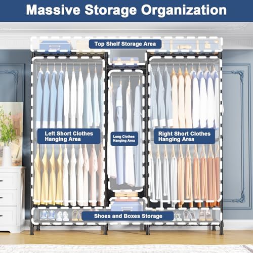 Ulif E12C Heavy Duty Closet Organizer System，Freestanding Clothing Rack, Adjustable Garment Rack 57.1" W x 16" D x 76.5" H Holds 860 lbs, Black Clothing Rack with Black Dustproof Cover - Image 3