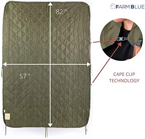 Farm Blue OD Green Army Camping Blanket Tactical Woobie Blanket Poncho Liner - Lightweight, Multifunctional, All Weather Blankets - Camping Gear, Backpacking and More Use - Olive Drab Green - Image 3