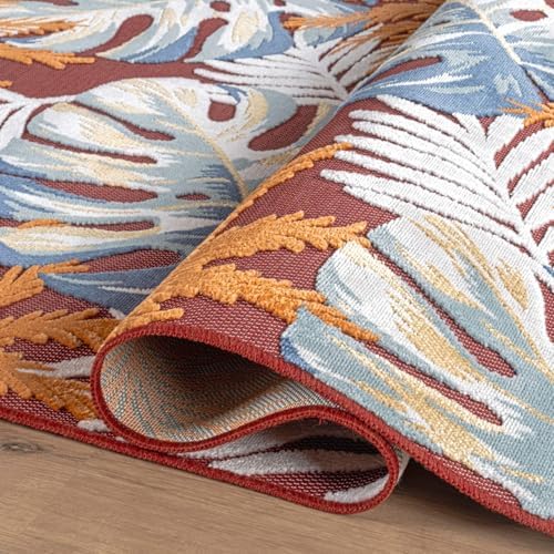 Luul Home Floral Indoor Outdoor Rugs 5x7 Large Area Rug for Living Room, Patio Decor, Kitchen, and Entryway Rug, Washable Stain Resistant Outside Carpet Red 5 x 7 - Image 4
