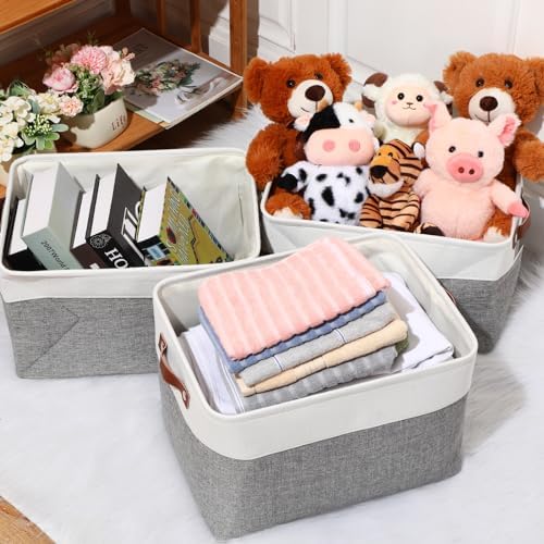 Uiifan 10 Pcs Collapsible Fabric Storage Baskets, 16 x 12 x 10 Inch, Gray - Image 5