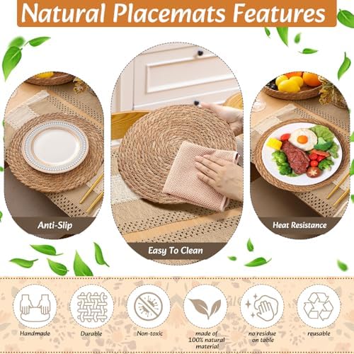 6 Sets Boho Placemat Table Runner Napkin Rings, Neutral, 12x72 - Image 5