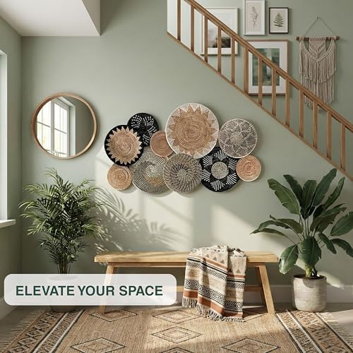 Woven Basket Wall Decor Set of 10, Decorative Wall Plates - Image 5