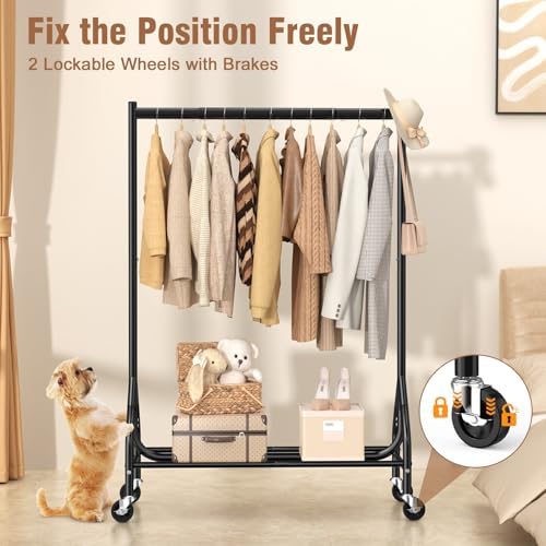 EAGMAK Heavy Duty Clothes Rack Load 420 LBS, Rolling Garment Rack with Lockable Wheels, Standing Metal Clothing Rack with Shelves, Portable Wardrobe Sturdy Coat Rack for Hanging Clothes (Black) - Image 6
