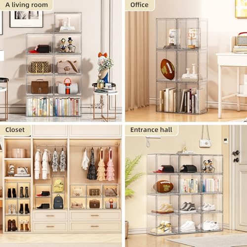 5 Pack Purse Organizer for Closet, Handbag Storage Organizer Stackable Display Case with Magnetic Door, Closet Storage Bins for Handbag, Purse, Backpack, Collectibles, White - Image 3