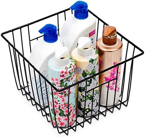 Slideep Wire Metal Basket Bin Storage Baskets Modern Farmhouse Food, Vegetable, Shampoo, Clothes, Fruits Storage Organizer Basket for Kitchen Pantry Bathroom Black 3 Packs - Image 3