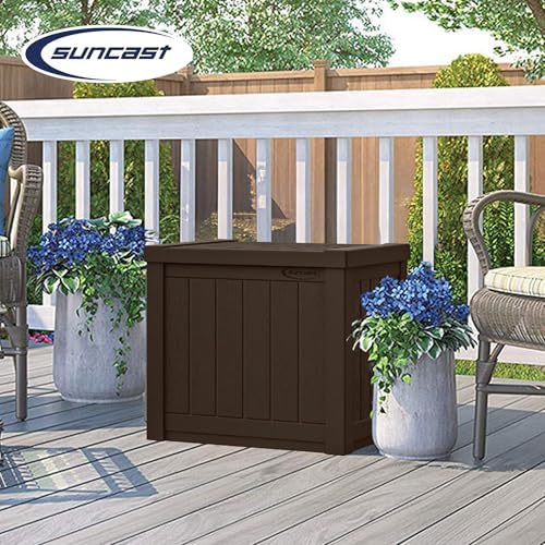 Suncast 22 Gal, Small Outdoor Storage Deck Box, Resin, Flat Lid, Java - Image 4