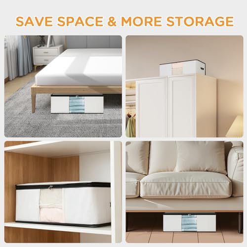 Cozary Pack of 3 60 L Underbed Storage Box, Foldable Storage Bag with Lid and Clear Window, Underbed Storage Bag with Handle for Blankets, Bedding, Clothes - Image 7