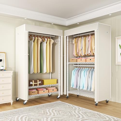 FUTASSI White Clothing Rack with Beige Cover, P1C Rolling Closets - Image 6