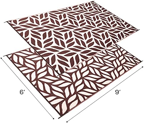 Stylish Camping 256097 6-feet by 9-feet Reversible Mat, Plastic Straw Rug, Large Floor Mat for Outdoors, RV, Patio, Backyard, Picnic, Beach, Camping - Leaf Mat (Brown/White) - Image 2