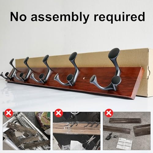 SKOLOO 30-Inch Cherry Wood Coat Rack Wall Mount with 5 Triple Hooks - Ideal for Family Entrances, Classrooms, and Pet Supplies Storage - Perfect Coat Hooks for Wall - Image 5