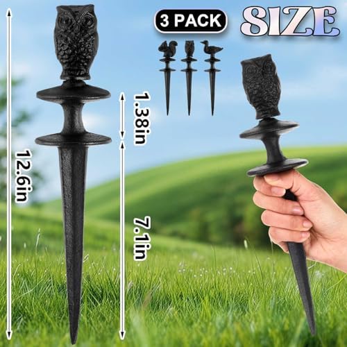 Tandefio 3 Pcs Garden Hose Guide Stakes, Owls Squirrels Ducks Cast Iron - Image 3
