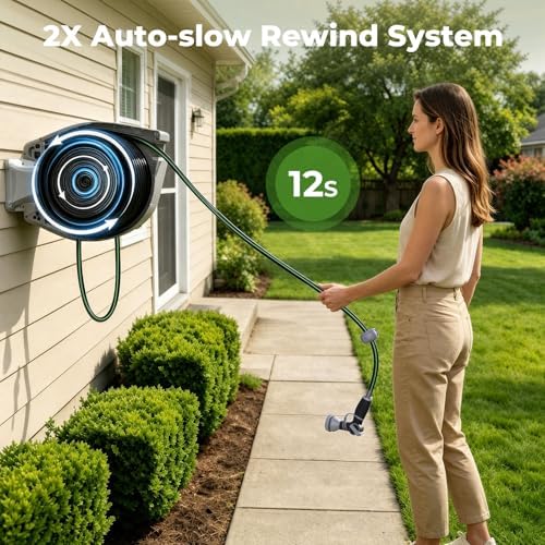 Etoolab Retractable Garden Hose Reel 100+6.6ft x 5/8 in with 9 Spray Nozzle - Image 5