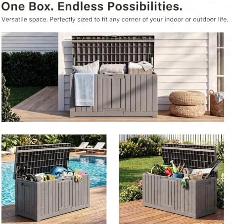 LAUSAINT HOME 80 Gallon Resin Deck Box, Package Delivery Box with Lockable Lid, Waterproof Outdoor Storage Box For Garden Tools, Patio Cushions(80 Gallon,Grey) - Image 3