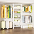 Ulif M5 Wall Mounted Clothes Garment Rack, Heavy Duty Closet Storage and Organizer with 6 Shelves and 3 Expandable Hanger Rods, Space Saver Suit (46.2-102.4)" W x 14" D x 83.1" H, White by Ulif