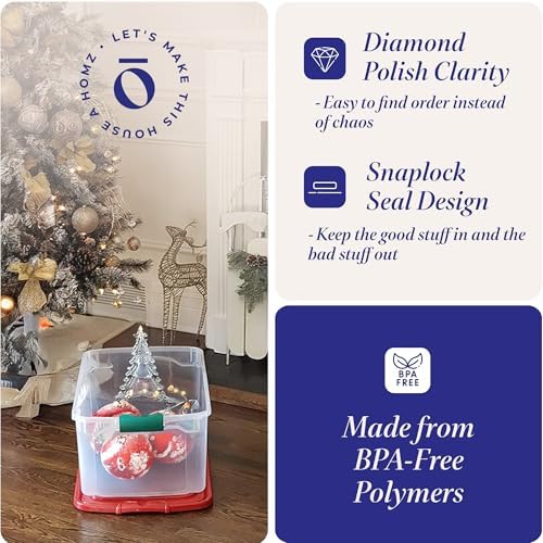 HOMZ Holiday Tote Plastic Storage Bin with Lid, 64 Qt, Clear/Red, 6 Pack - Image 3