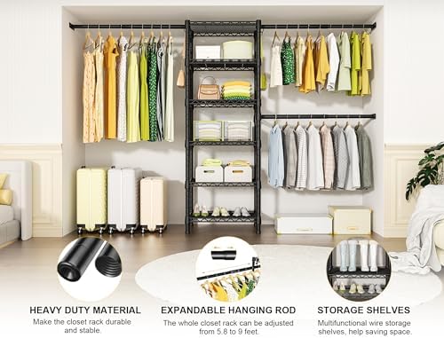 Ulif M5 Wall Mounted Clothes Garment Rack, Heavy Duty Closet Storage System - Image 4