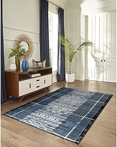 Liora Manne Marina Indoor Outdoor Rug - Tribal Design, Comfortable & Durable, Power Loomed, Polypropylene Material, UV Stabilized, Tribal Stripe Denim, 4'10" x 7'6" - Image 2