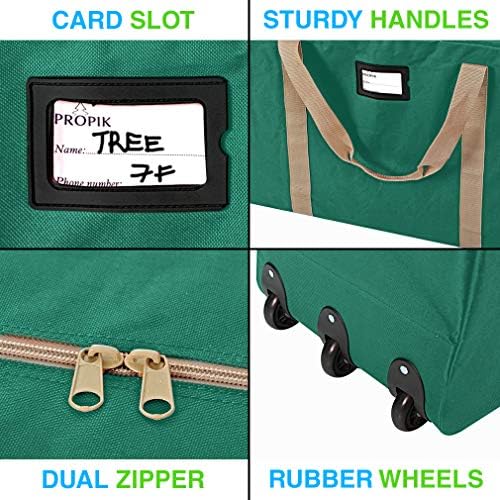 ProPik Christmas Rolling Tree Storage Bag, Fits Up to 9 ft. Tall Disassembled Holiday Tree, 28" X 16" X 60", Extra Large Heavy Duty Storage Container with Wheels, Front and Side Handles (Green) - Image 6