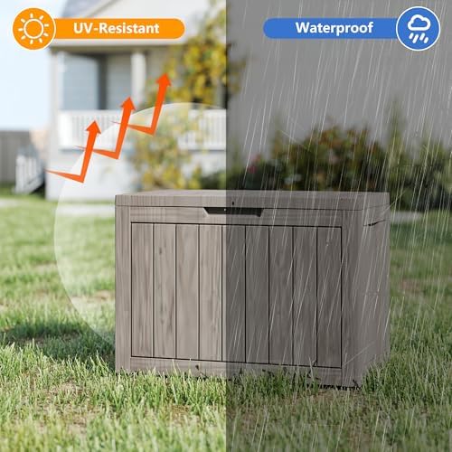 35 Gallon outdoor cushion storage deck boxes outdoor waterproof, package delivery boxes for outside, Outdoor Storage Lockable for Patio Furniture, Garden Tools and Pool Supplies, Light Brown - Image 2