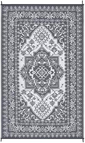 Reversible Mat 8x10 Plastic Straw Rug Outdoor Rug Medallion Area Rug Waterproof Patio Rug Outdoor Camping Rug for RV Porch Deck Camper Balcony Backyard Easy Cleaning Picnic Mat Grey White - Image 7