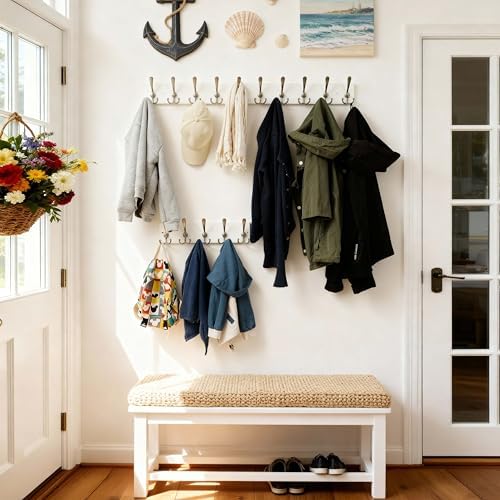 SKOLOO Creations White Solid Wood Wall Mounted Coat Rack, 5 Hooks, 16-7/8" Long - Kitchen, Mudroom, Entryway, Bathroom - Includes Mounting Hardware, Wall Coat Hanger, Towel Rack, Pack of 2 - Image 4