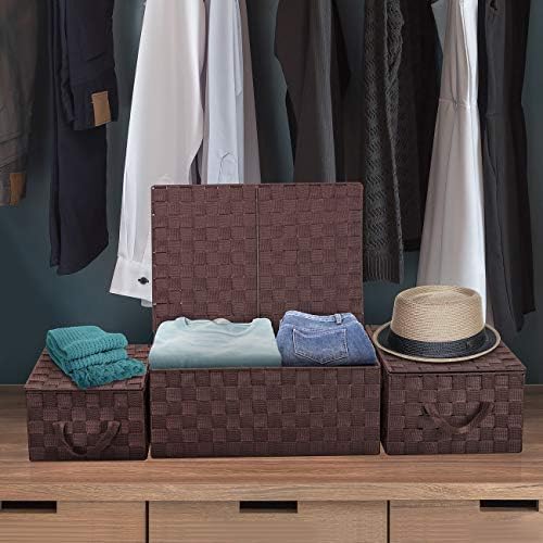 Sorbus Woven Storage Basket with Lid, Set of 3 (Chocolate) - Image 4