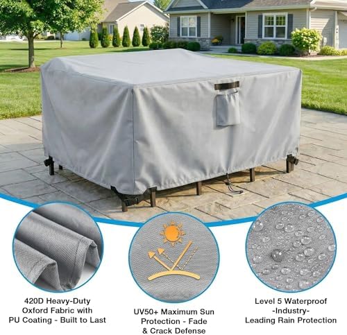 KANAGAWA Outdoor Furniture Covers, Custom Size 80"(L) x 52"(W) x 30"(H) Rectangular Table and Chair Waterproof Covers, Heavy Duty 420D, Silver - Image 6