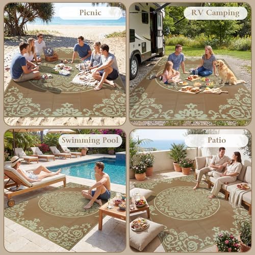 famibay Outdoor Rug Waterproof 6x9 ft, Reversible Outdoor Plastic Straw Rug, UV-Resistant Patio Rug Lightweight Portable RV Mat Indoor Outdoor Carpet for Camping, Balcony, Deck, Backyard, Picnic - Image 7